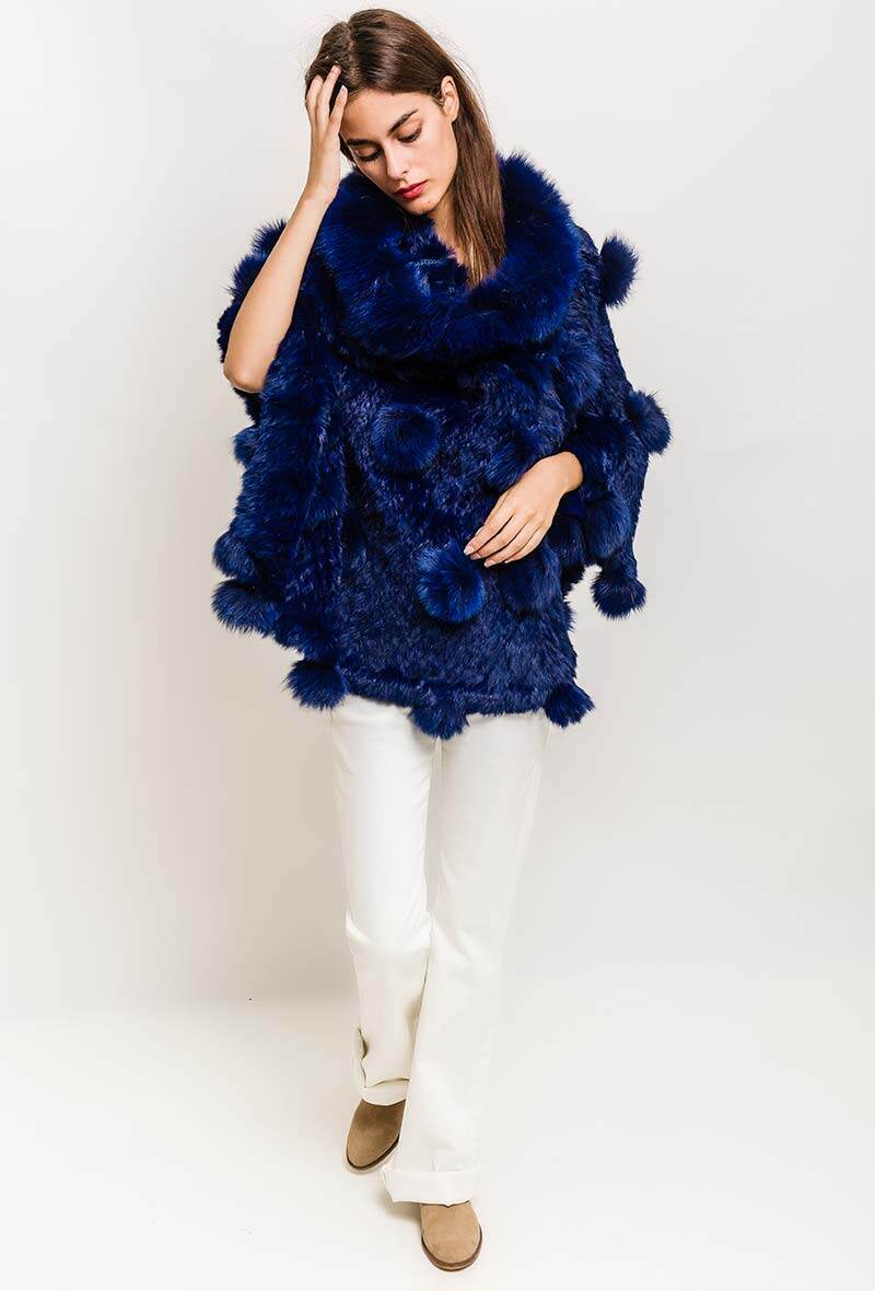 Wholesaler Angelique.L - RABBIT FUR PONCHO WITH POMPON