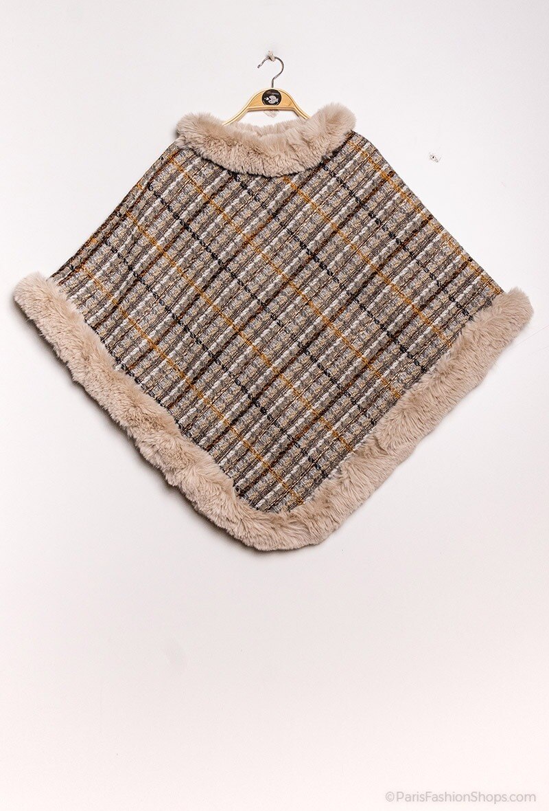 Wholesaler Angelique.L - Tweed poncho with faux fur