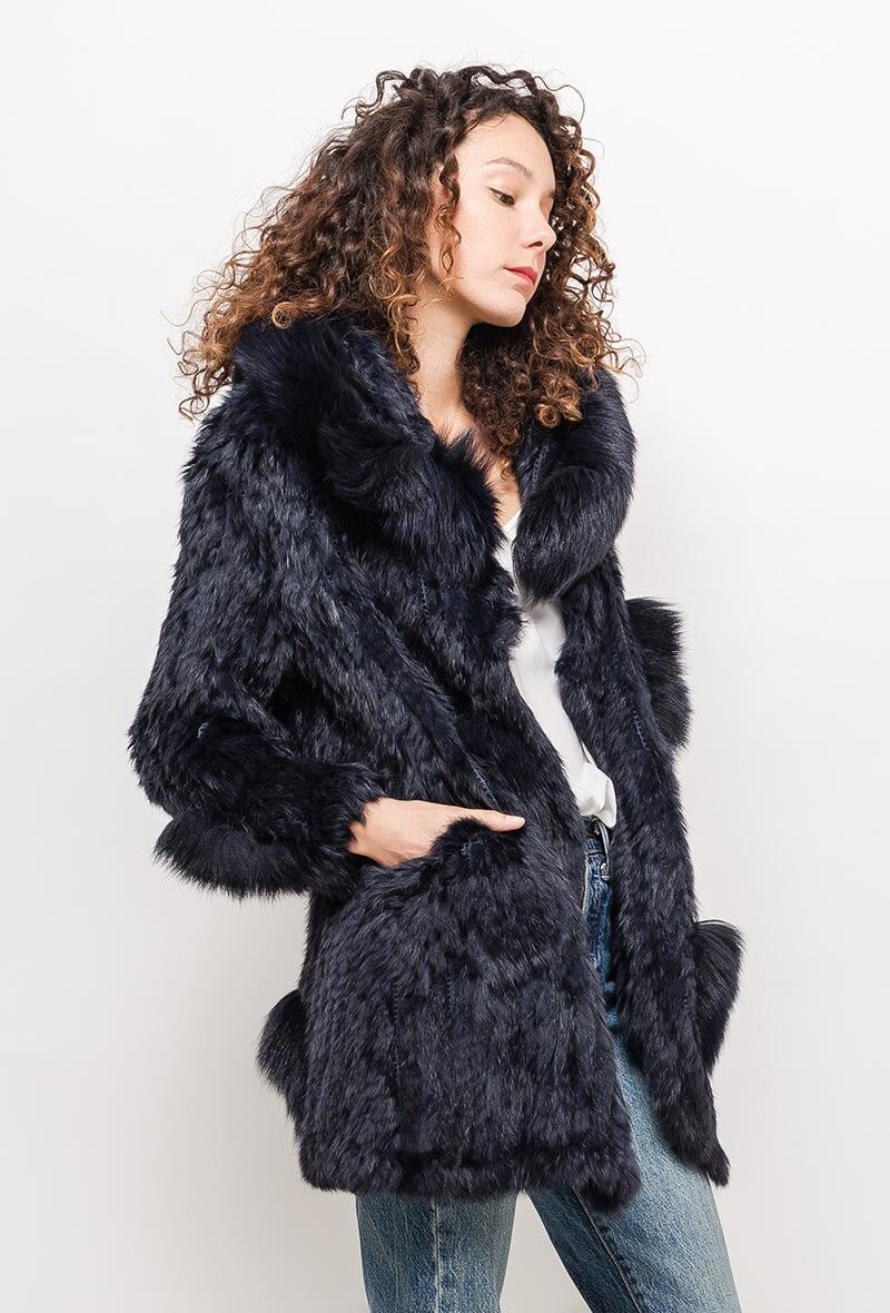 Grossiste Angelique.L - MANTEAU LAPIN LONG AVEC POMPON