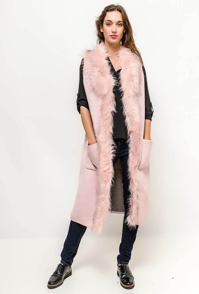 Grossiste Angelique.L - VESTE LONG AVEC FAUSSE FOURRURE