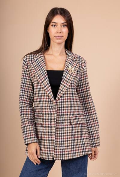 Grossiste ANNE LOU'S - Blazer carreaux broche Grossiste ANNE LOU'S - Blazer carreaux broche