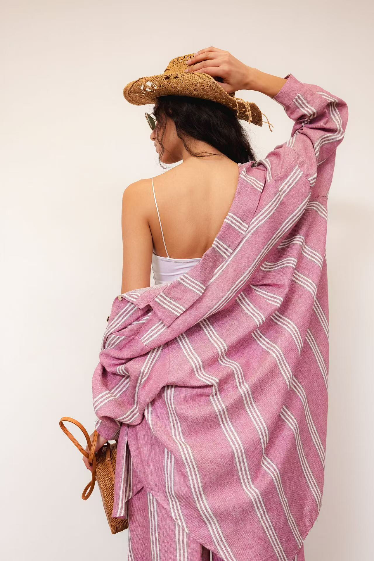 Wholesaler ANNE LOU'S - Long striped linen shirt