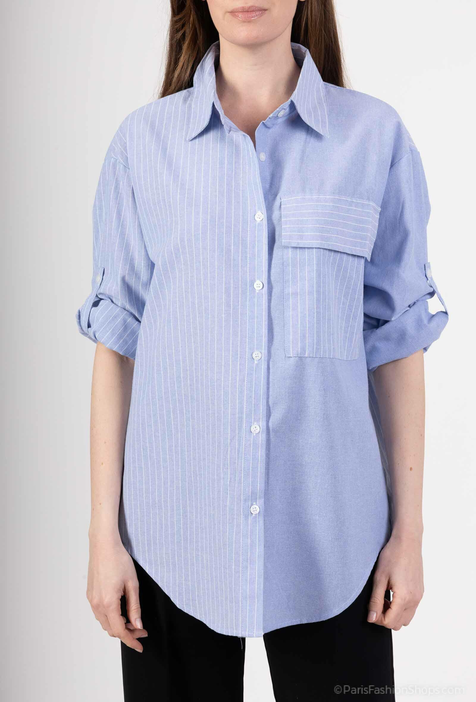 Wholesaler ANNE LOU'S - Striped shirt in viscose 54% 25% cotton and 21% linen