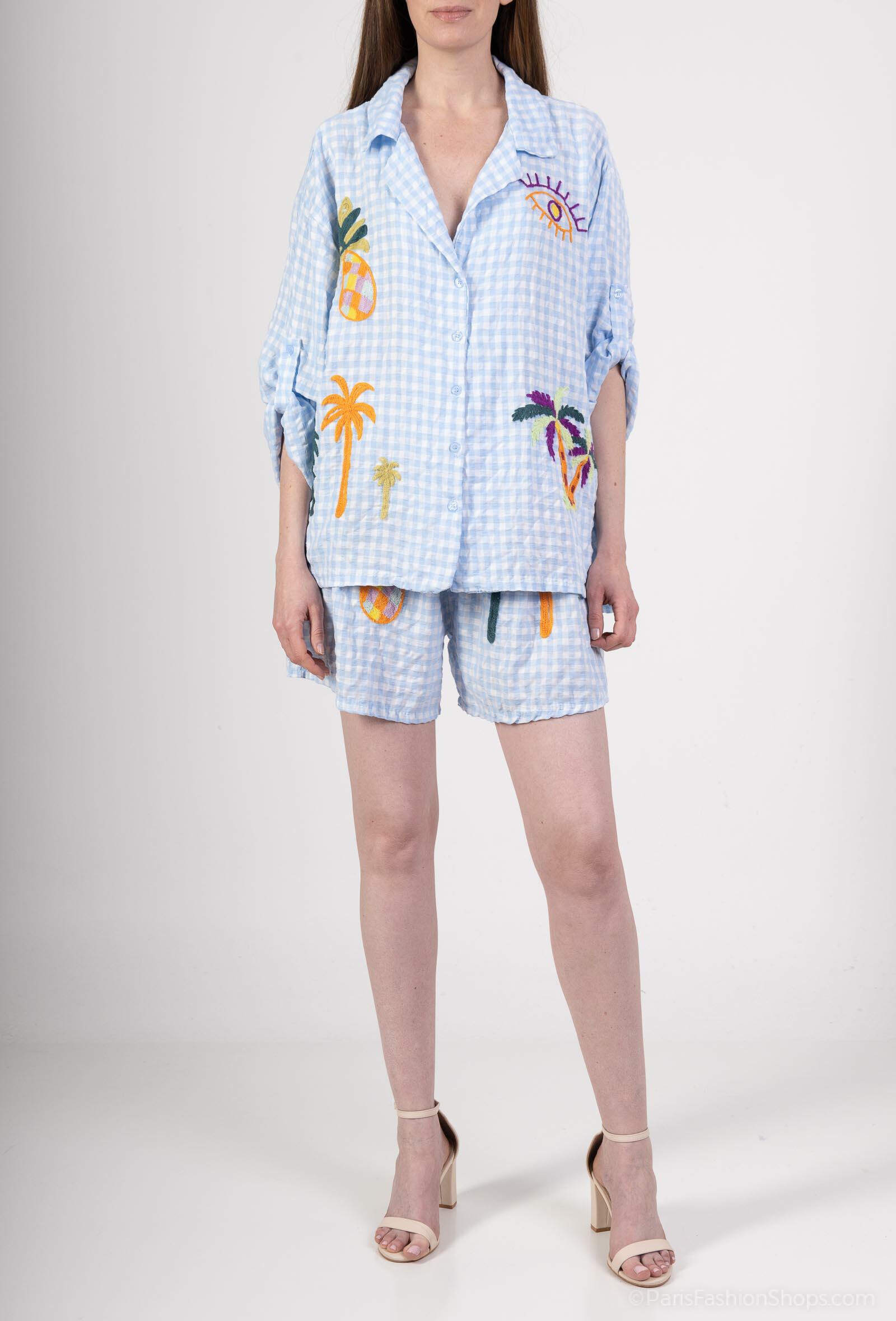 Wholesaler ANNE LOU'S - Embroidered check shirt 100% cotton