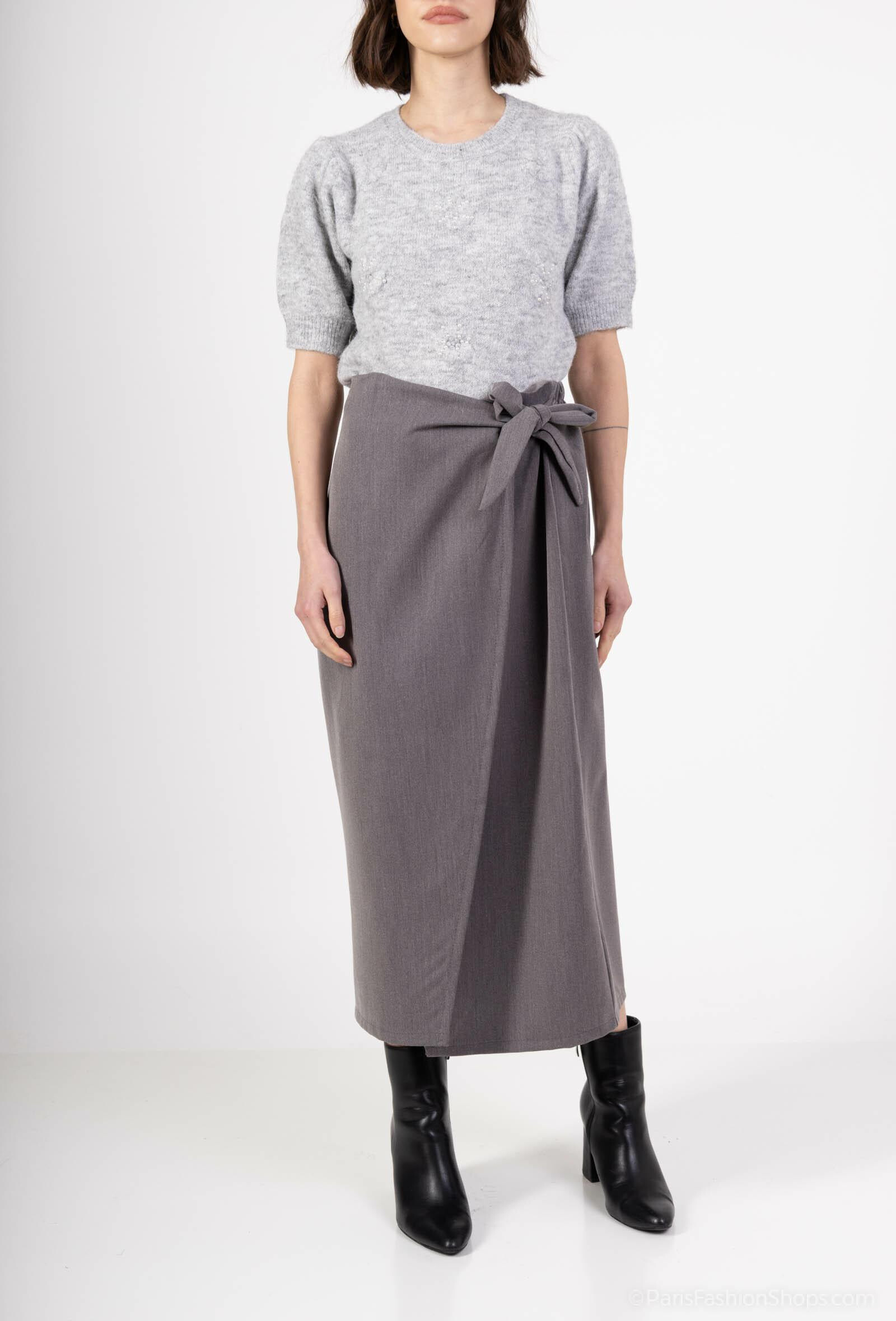 Wholesaler ANNE LOU'S - Long slit skirt with bow 84cm