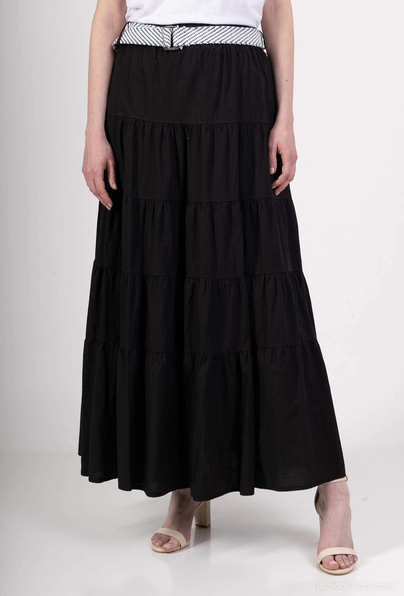 Wholesaler ANNE LOU'S - Long belted tiered skirt