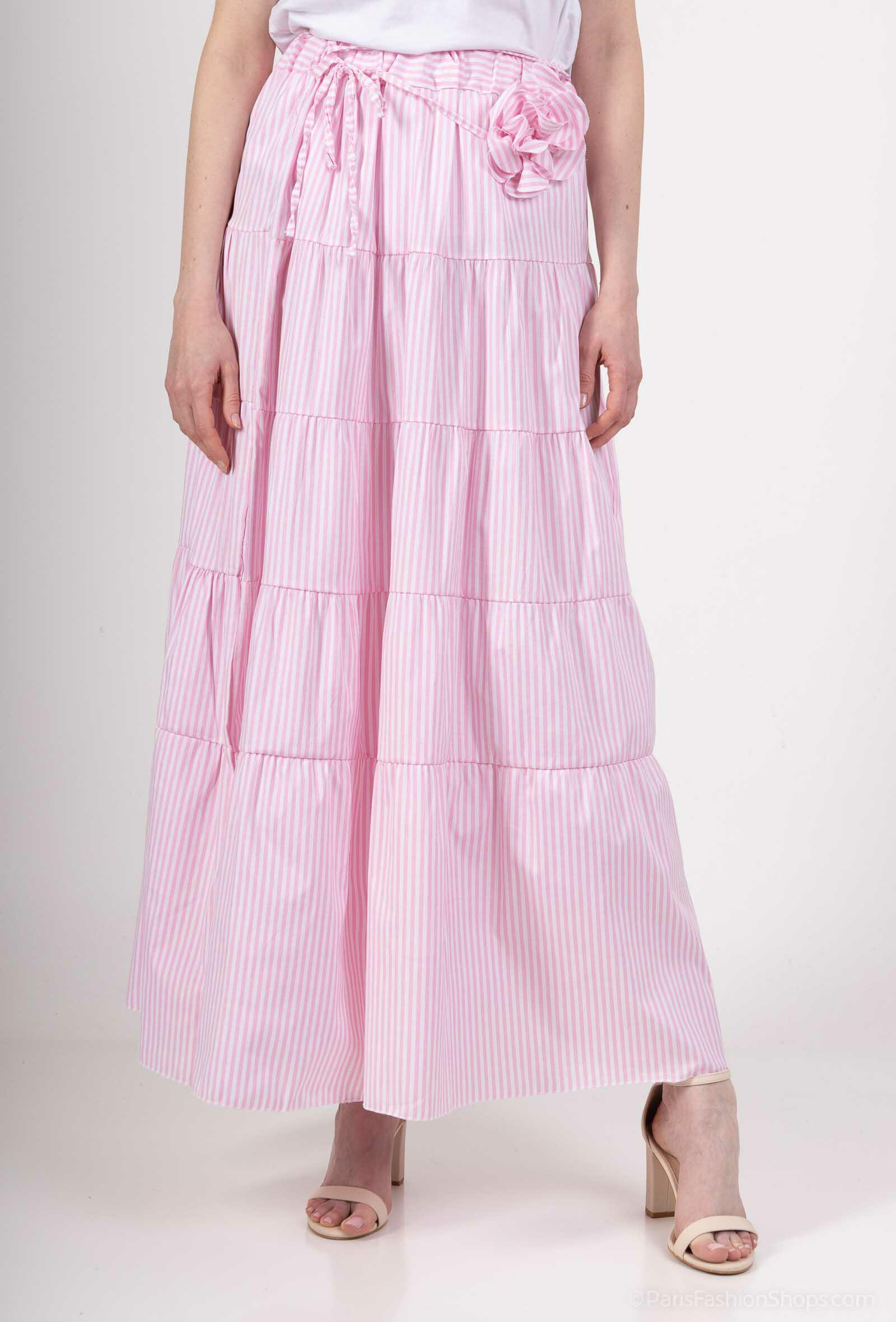 Wholesaler ANNE LOU'S - Striped skirt with flower belt 100% polyester