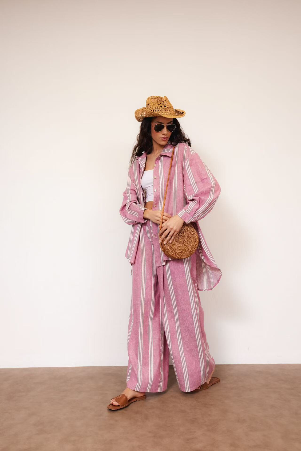 Wholesaler ANNE LOU'S - Striped LINEN blend pants