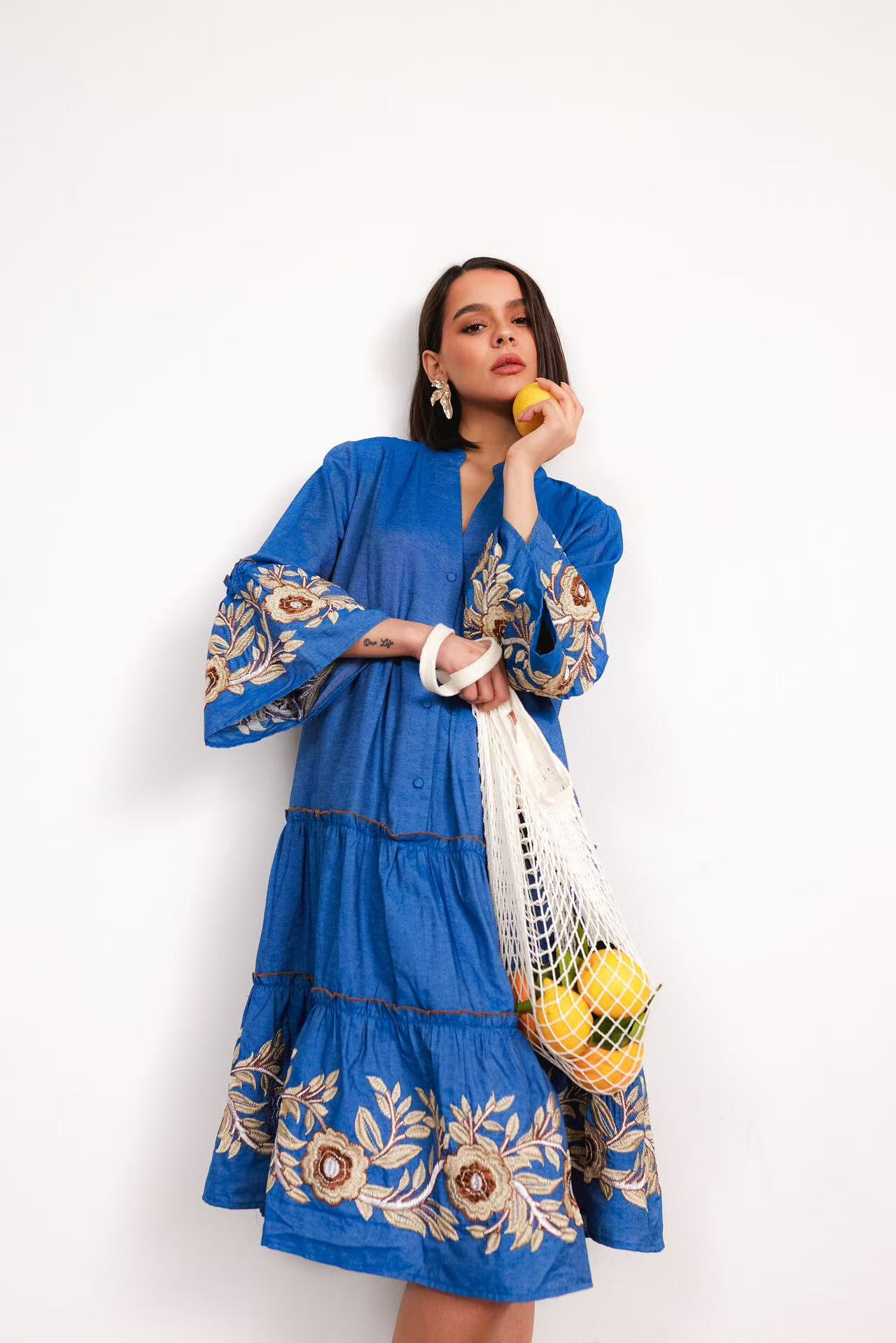 Wholesaler ANNE LOU'S - Jean Embroidery Dress