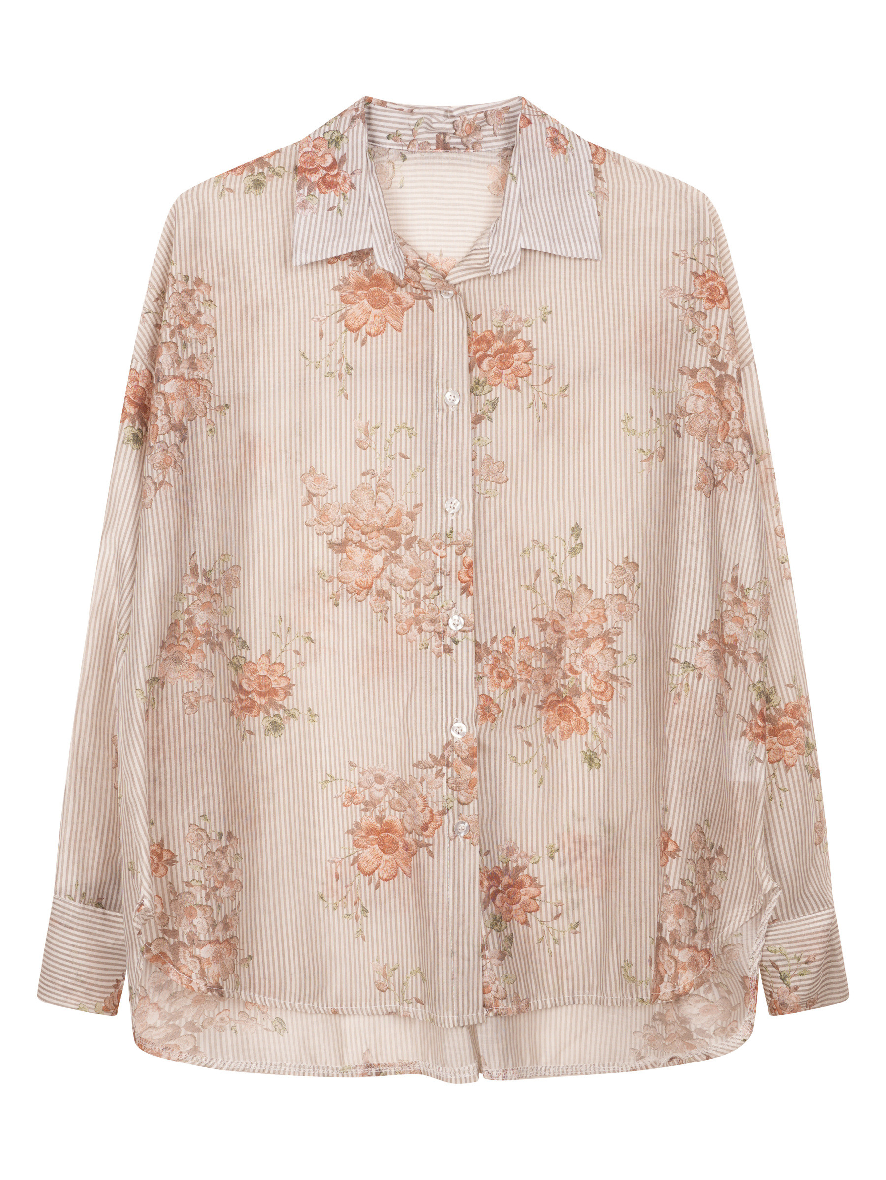Wholesaler ARITA - Striped shirt with semi-transparent floral print.