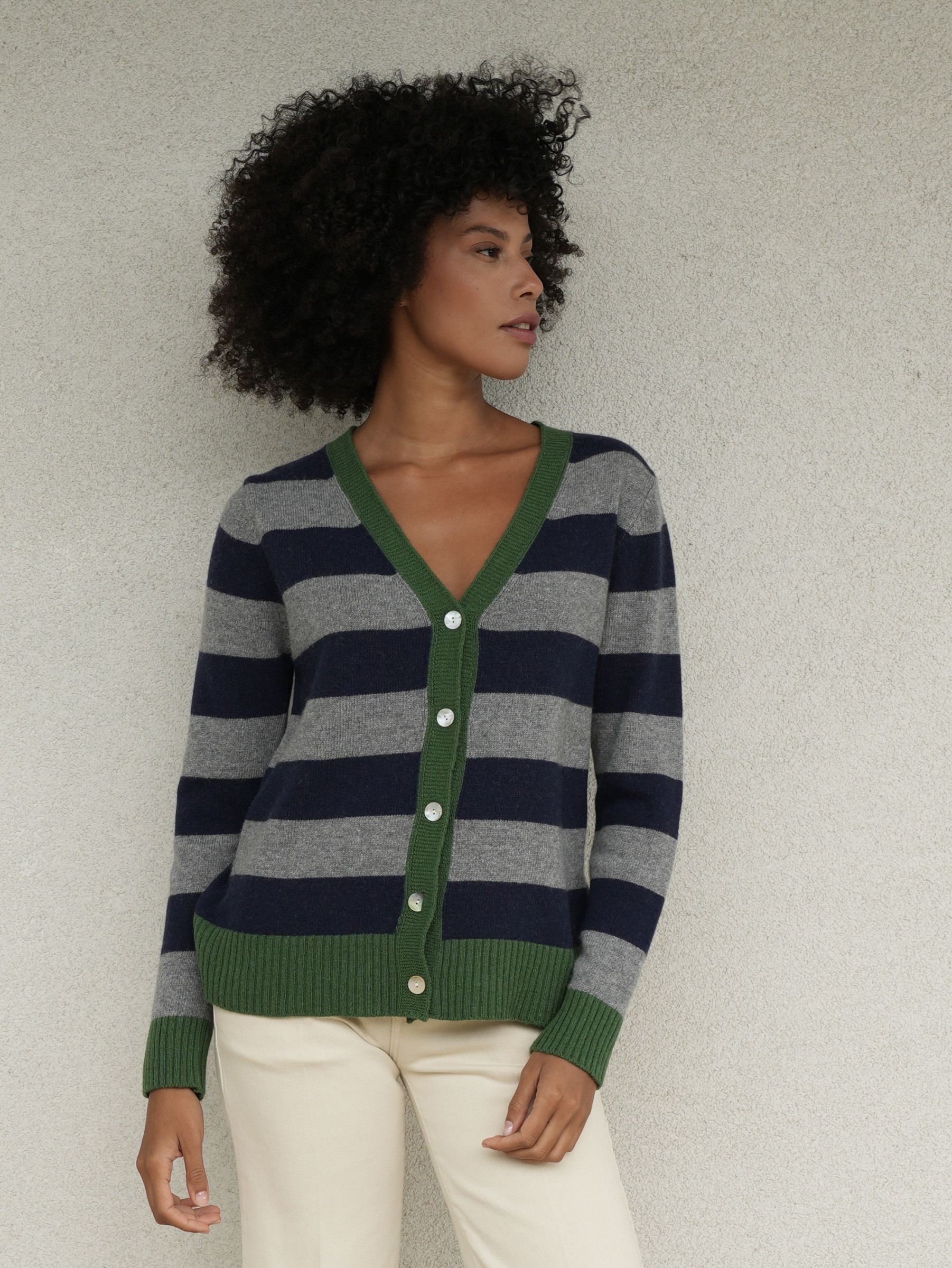 Wholesaler ARITA - Striped cardigan in wool and cashmere blend
