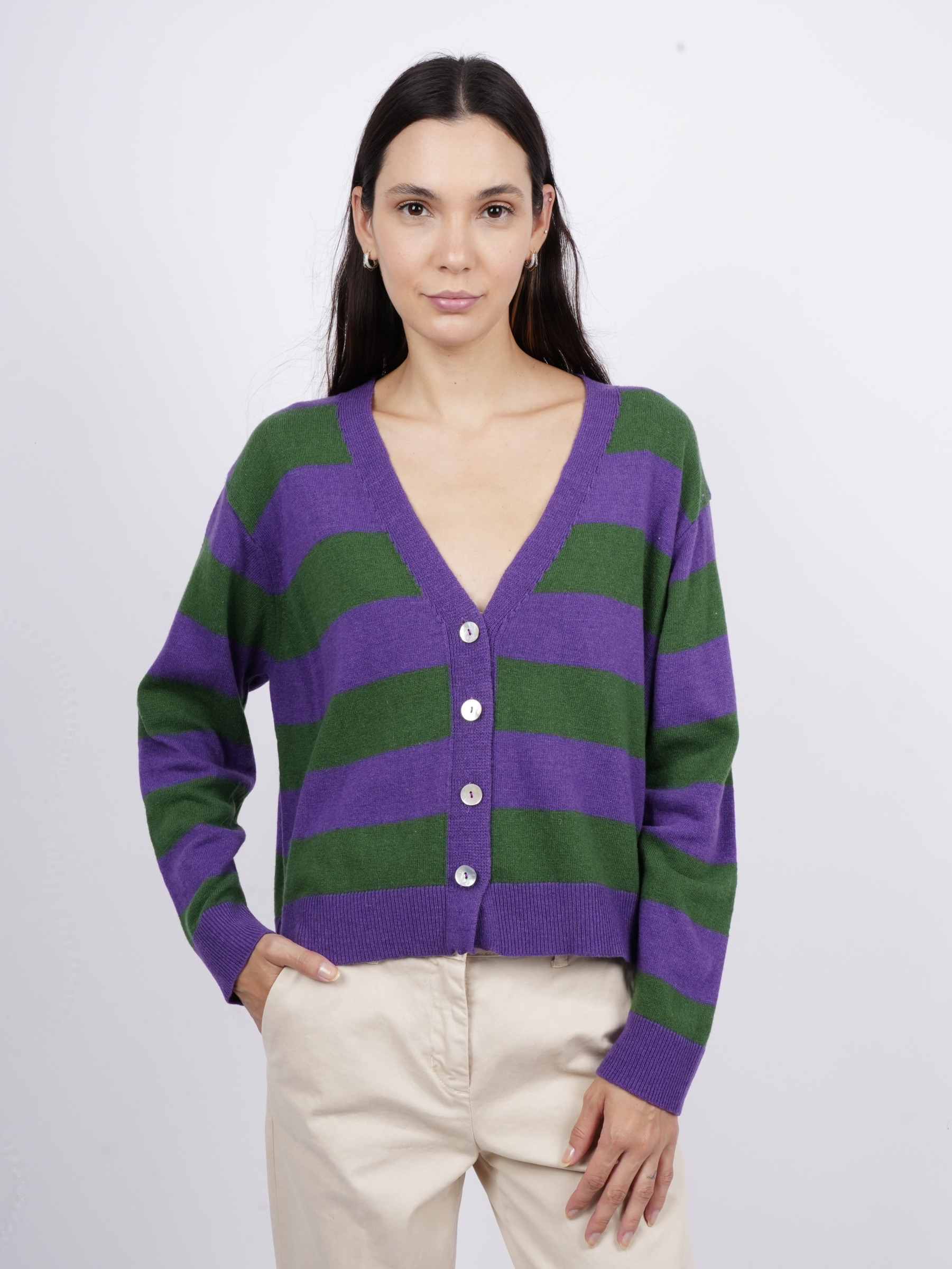 Wholesaler ARITA - Striped cardigan in wool and cashmere blend