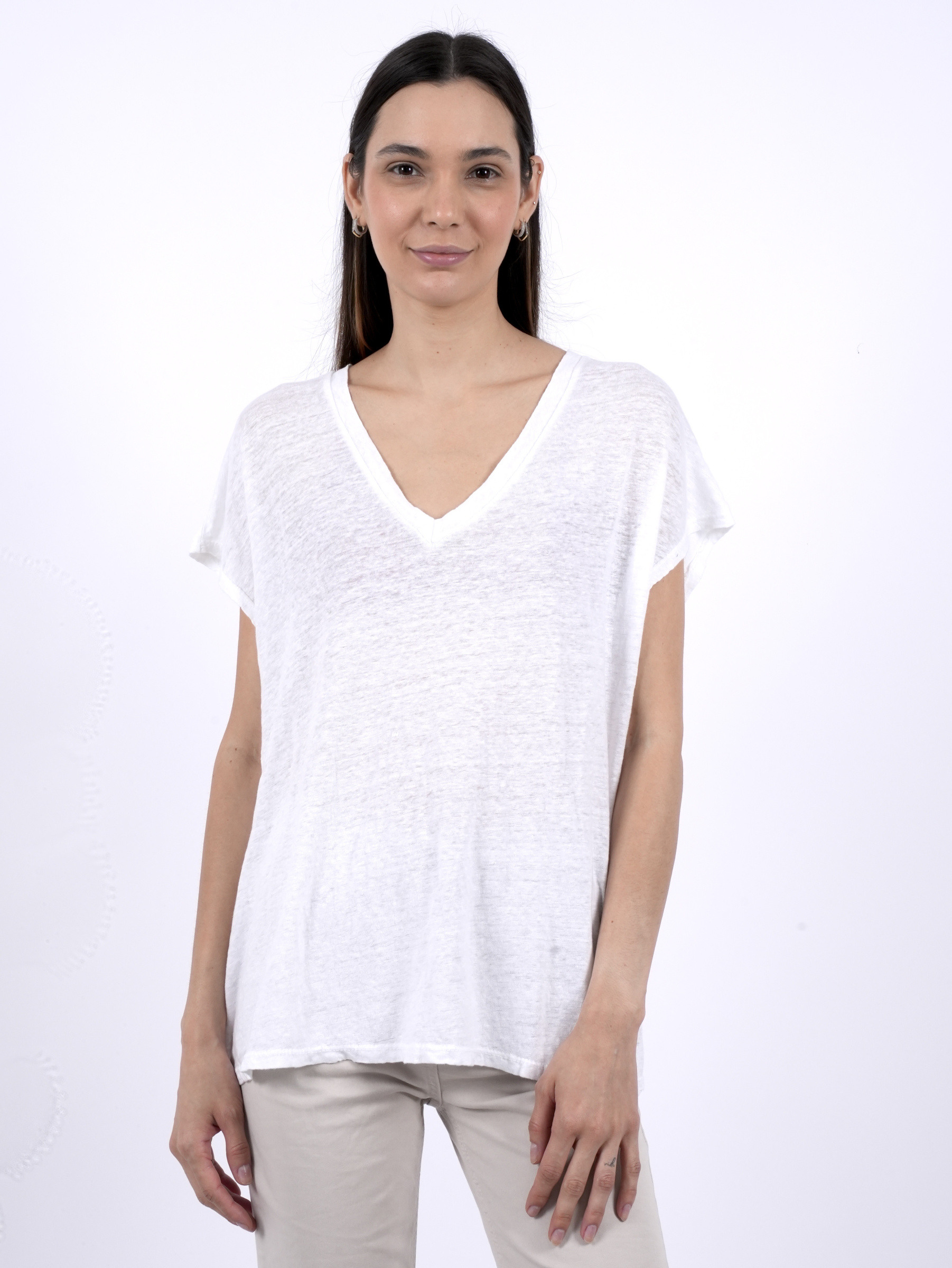 Wholesaler ARITA - Linen V-neck T-shirt