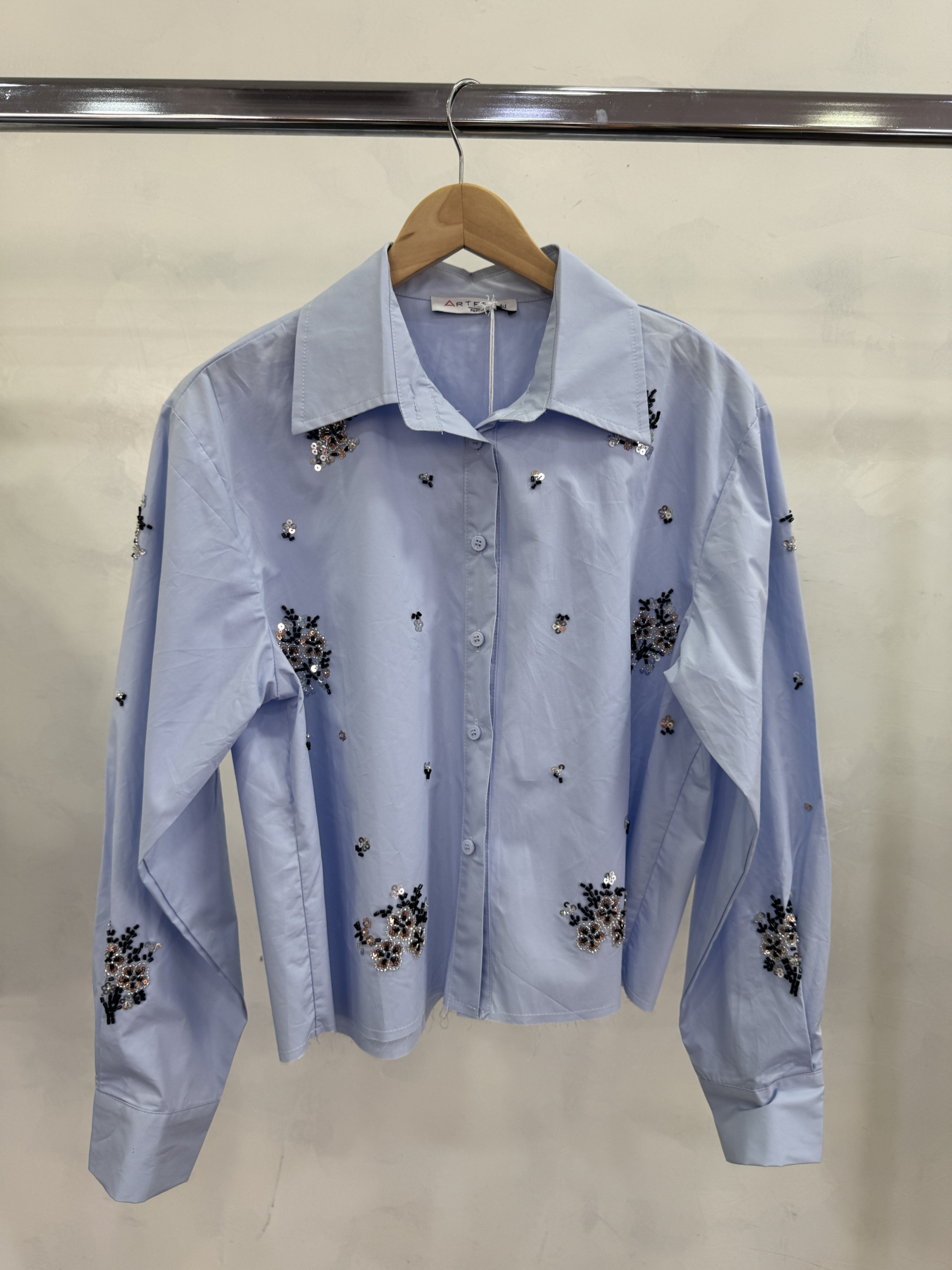 Wholesaler Artflow - White Shirt with Sequin Embroidery - 100% Cotton
