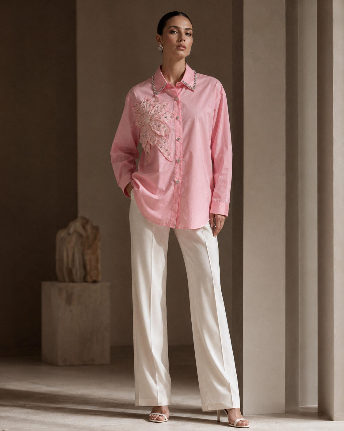 Mayorista Artflow - Camisa oversize con patrón floral aplicado