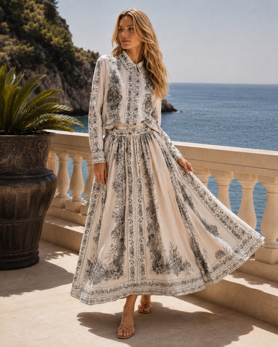Wholesaler Artflow - Printed long skirt and shirt set
