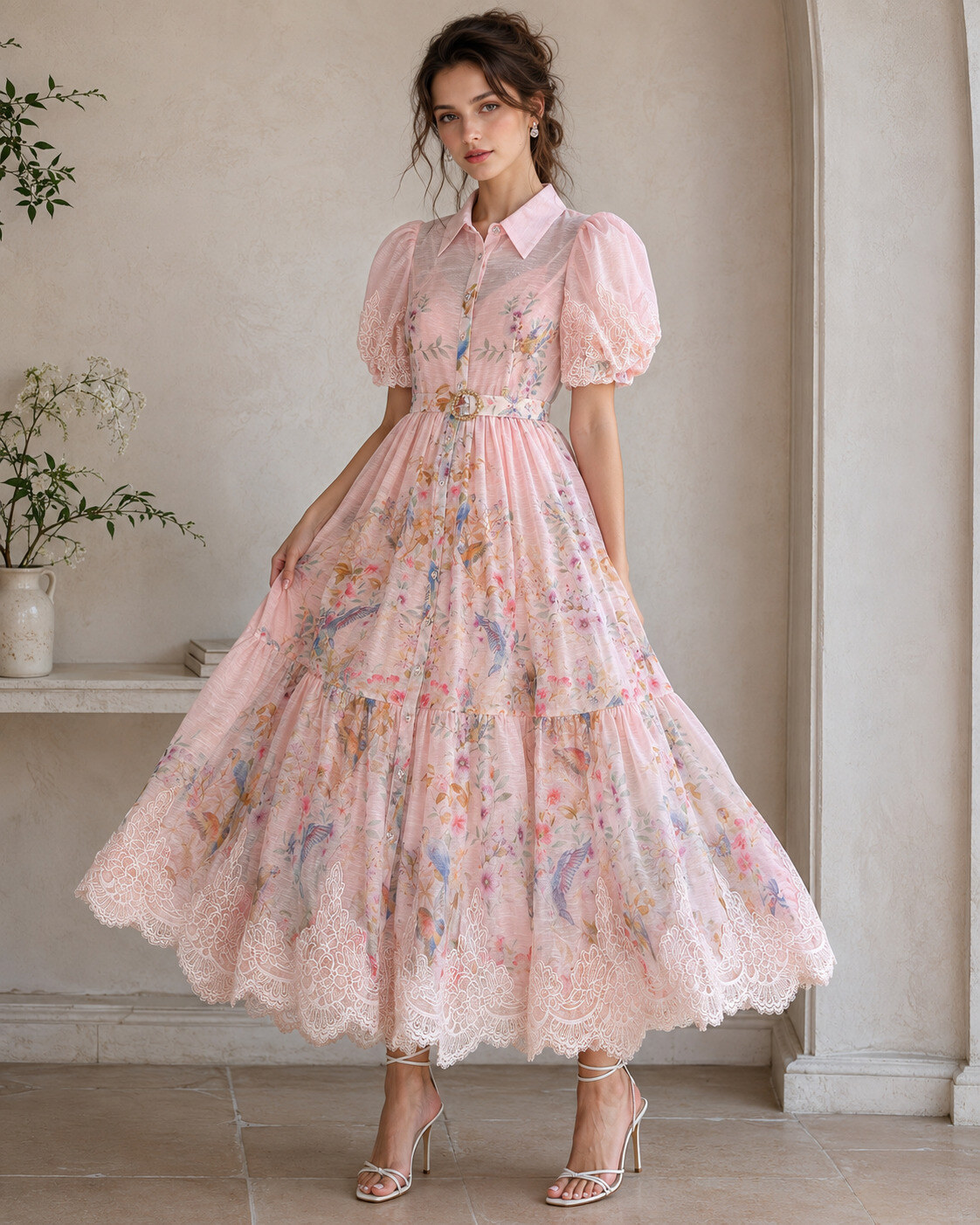 Grossiste Artflow - Robe longue imprimée à manches bouffantes