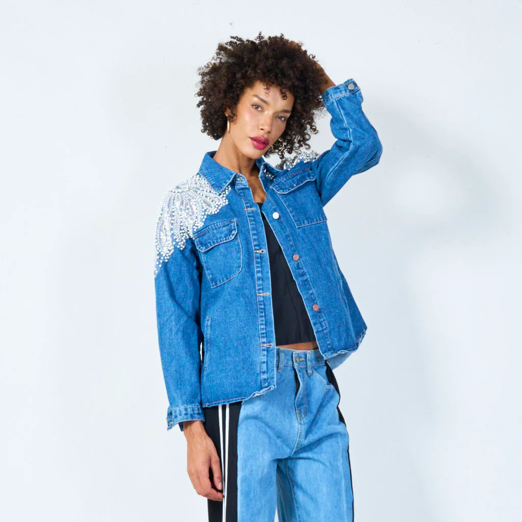 Wholesaler Artflow - Women's denim jacket with pearls - trendy and elegant