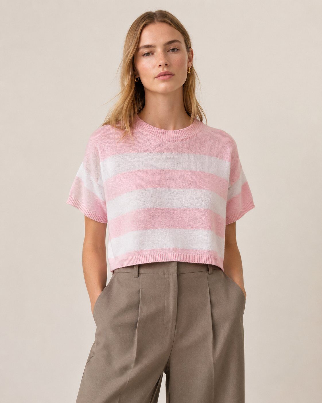 Wholesaler ARTICO MAGLIFICIO - Women's cropped striped top in a cotton blend with short sleeves