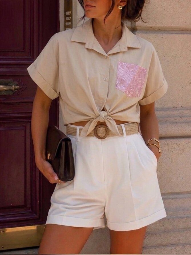 Grossiste ASHECO - Chemise Coton avec poche rose