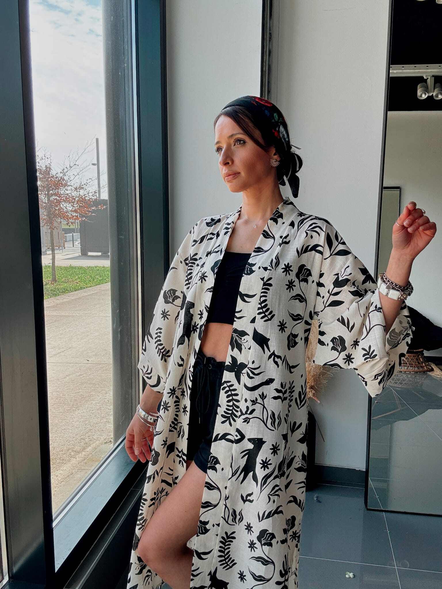 Großhändler ASHILDA PARIS - Bedruckter langer Kimono – Kontrastierender Boho-Stil