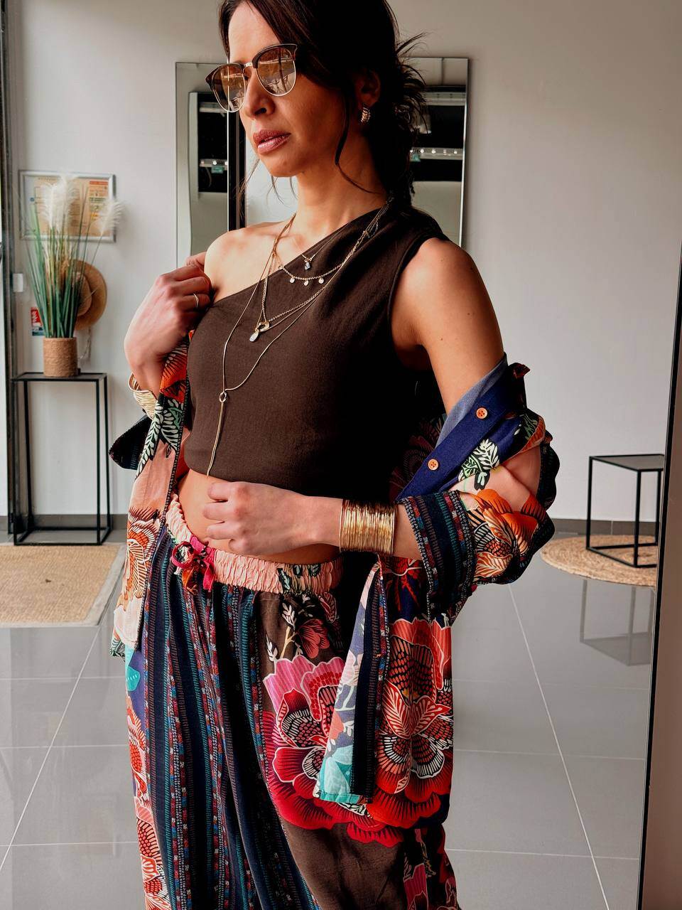 Abito lungo bohemien fluido con stampa floreale pastello