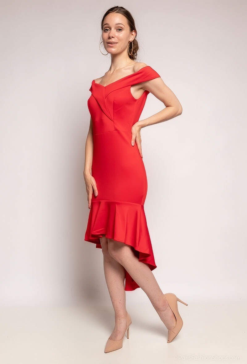 Grossiste Ashwi - Robe asymétrique avec volant| Collection hiver 2021-2022