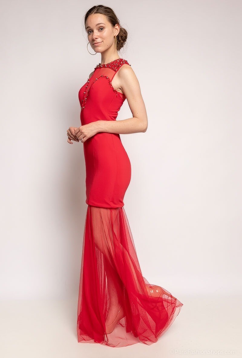 Grossiste Ashwi - Longue robe avec tulle et clous