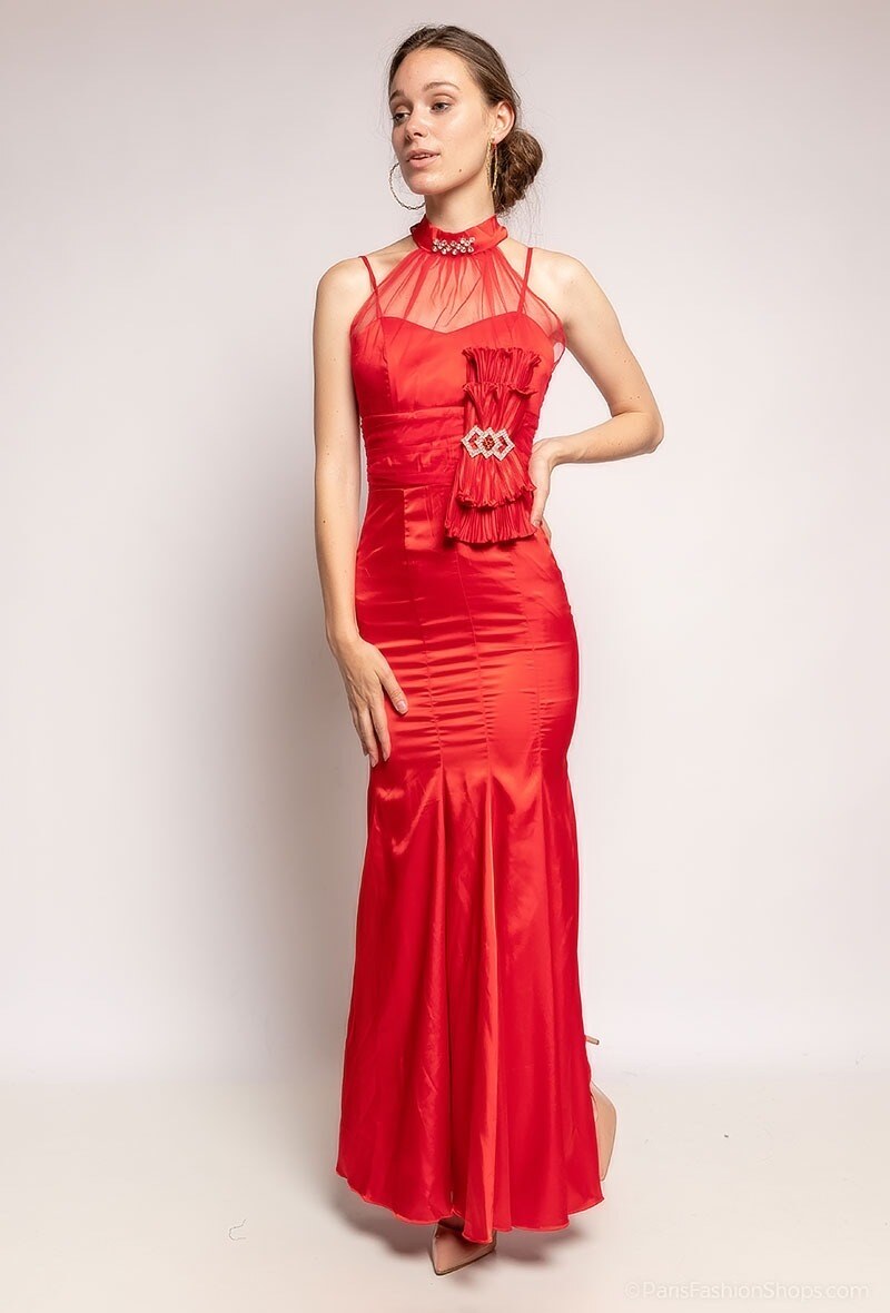 Grossiste Ashwi - Robe satinée avec tulle et strass