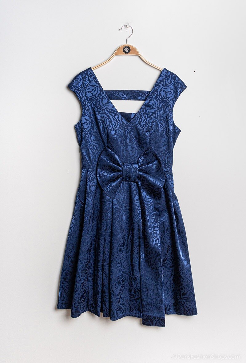 Wholesaler Ashwi - Beige Flowery Tweed Style Party Wear Dress