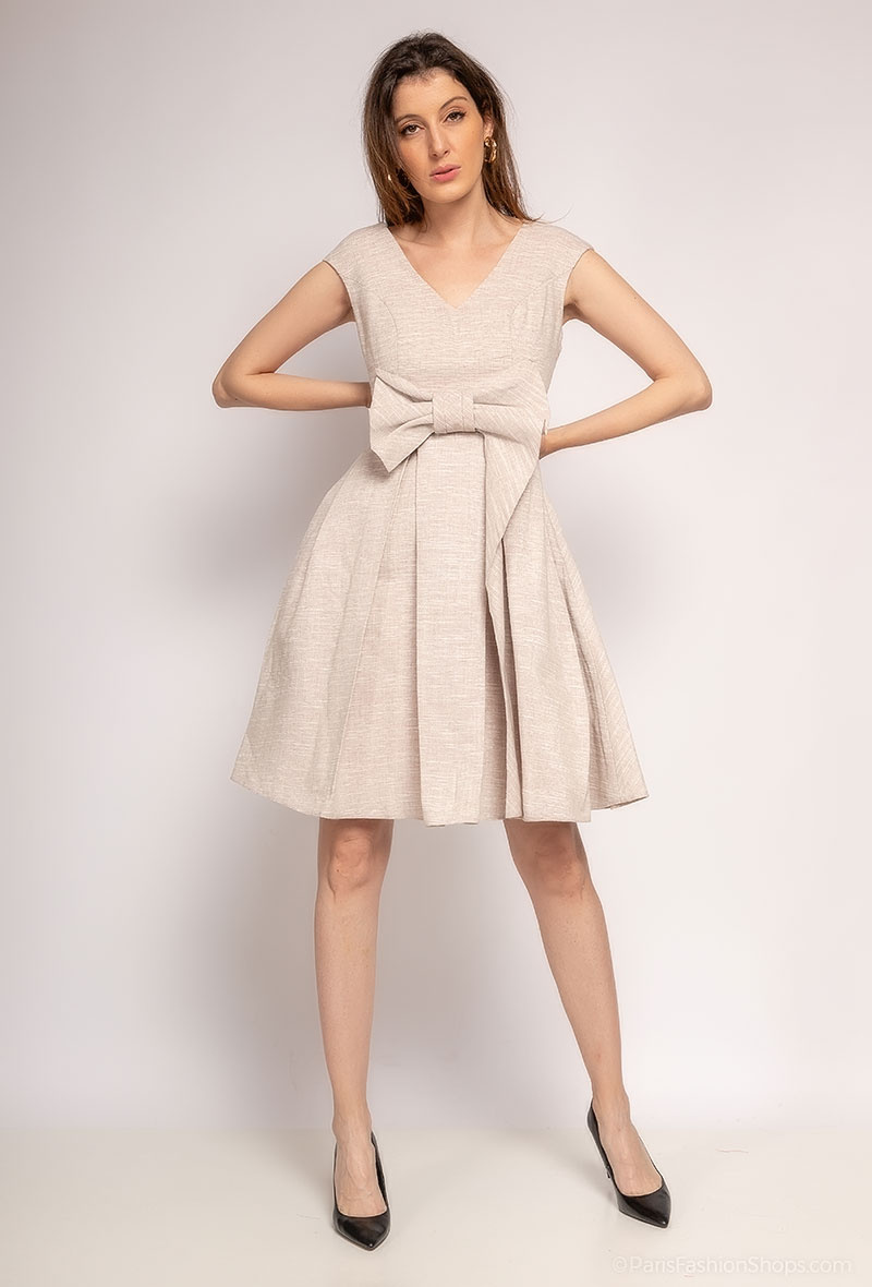 Wholesaler Ashwi - Beige polyester evening dress, tweed style