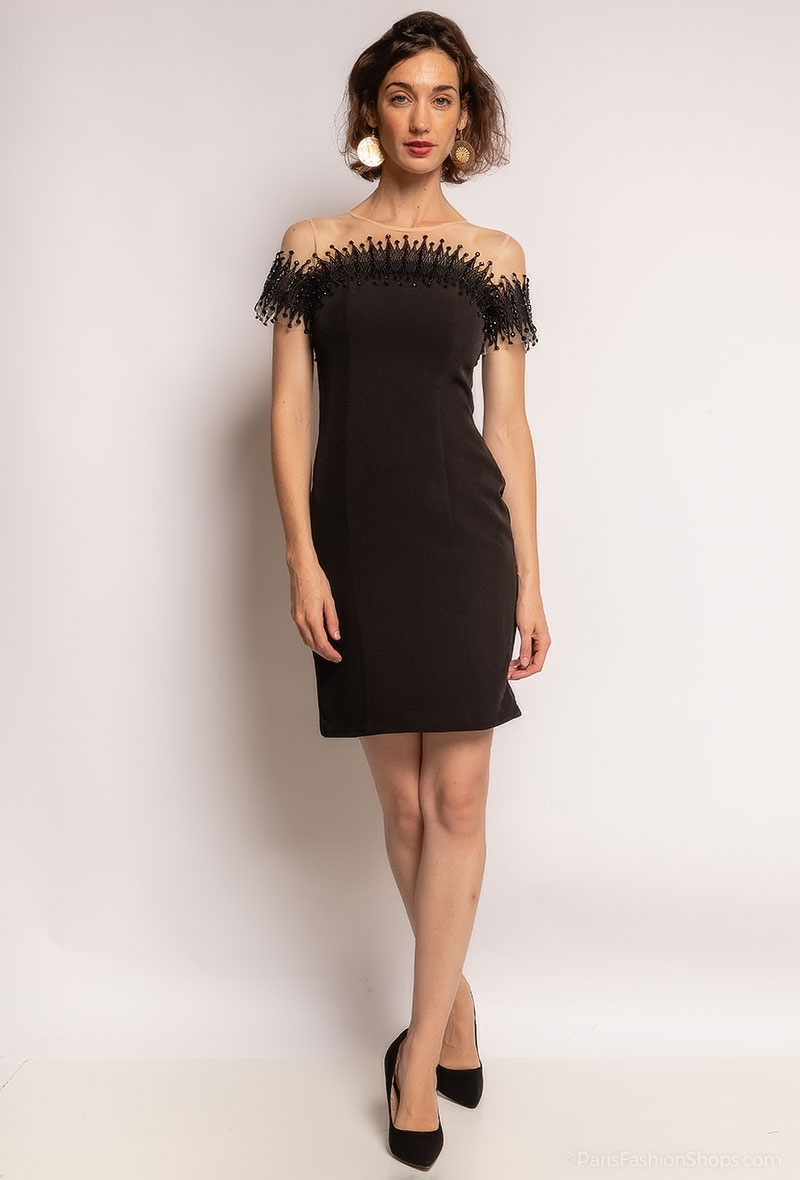 Wholesaler Ashwi - Short black evening dress with sequin pattern