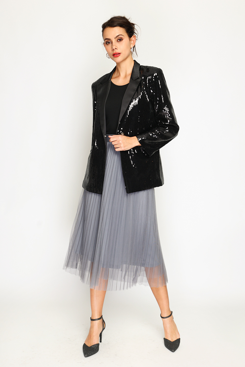 Wholesaler Assuili - Fitted sequin jacket with 2 front flap pockets