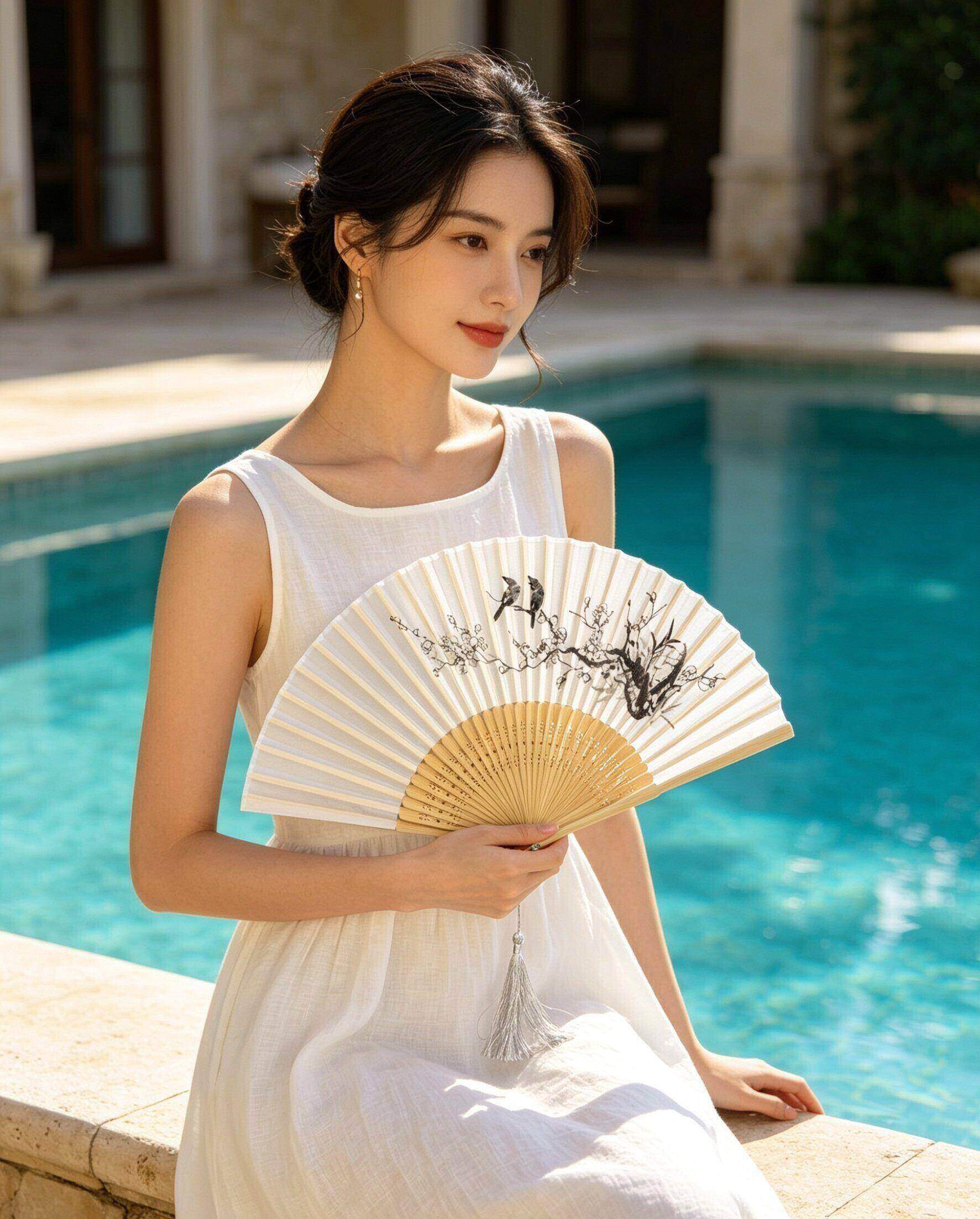 Großhändler ASTRA Maroquinerie - Eleganter Fächer - Chinesischer Tintenstil
