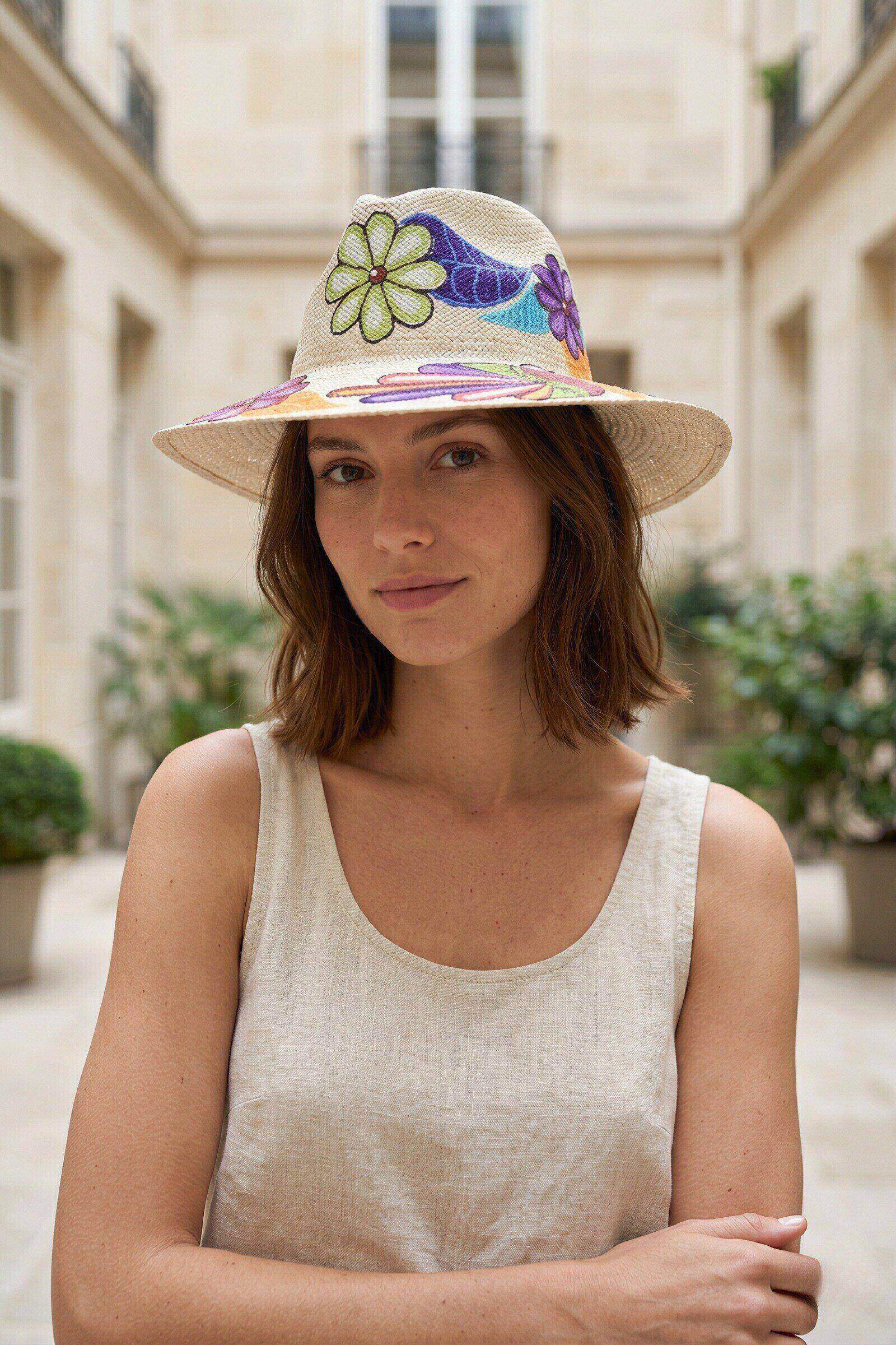 Grossiste ASTRA Maroquinerie - Chapeau panama imprimé floral