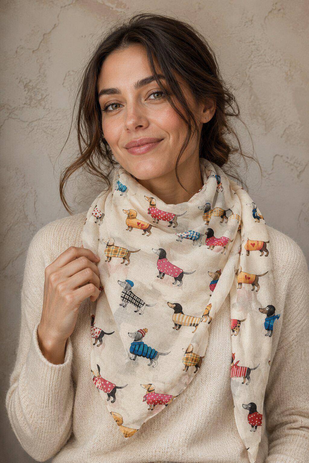 Wholesaler ASTRA Maroquinerie - Scarf with dachshund dog print