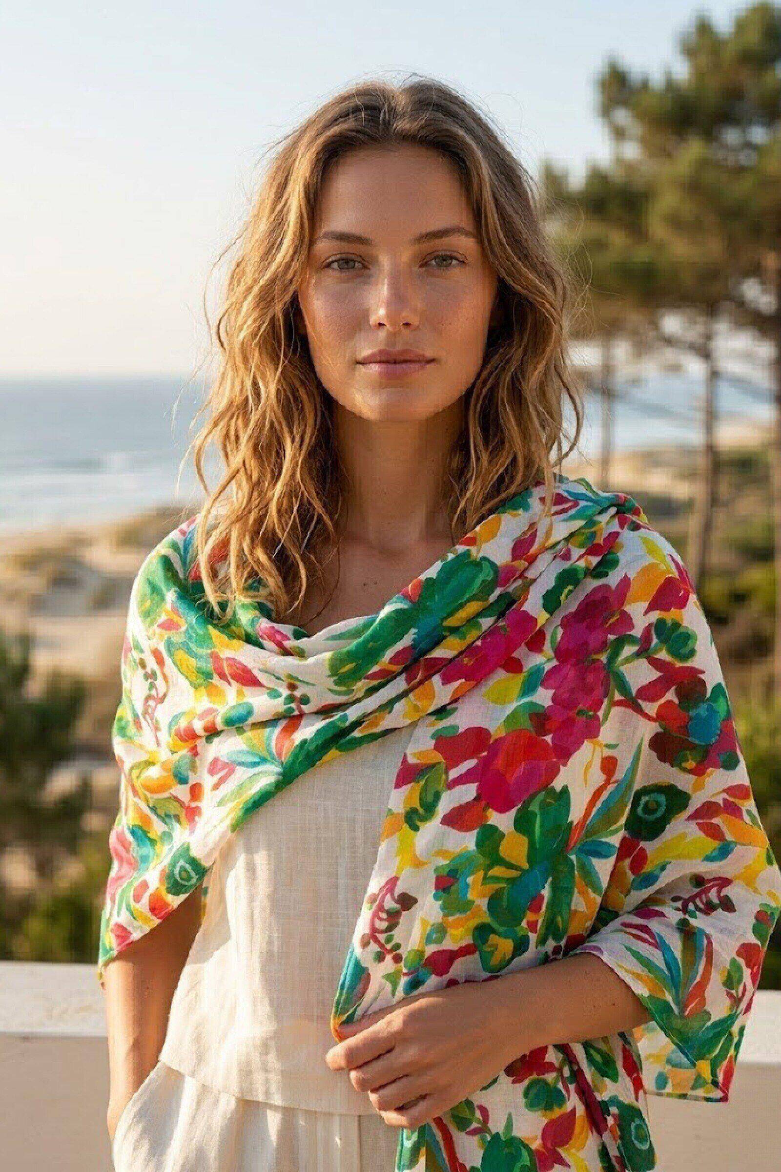 Grossista ASTRA Maroquinerie - Sciarpa in cotone 100% con stampa floreale