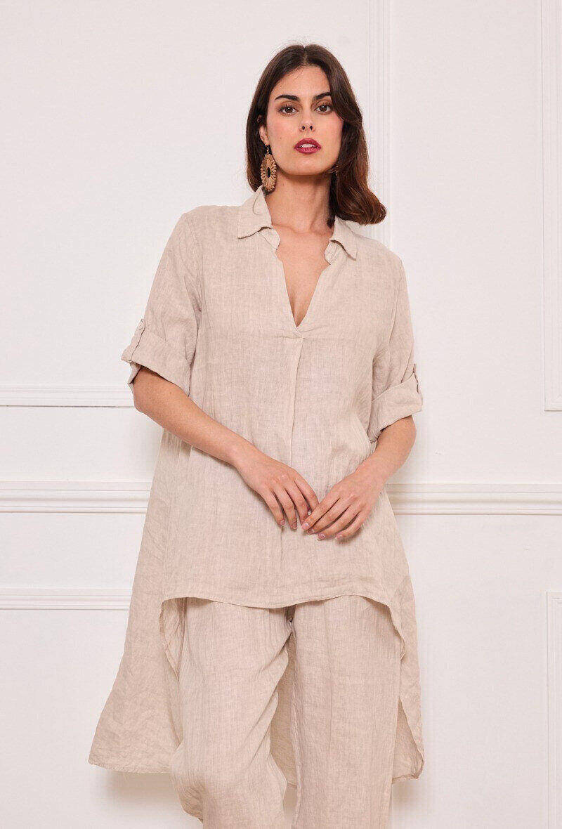 Grossiste ASTRA Maroquinerie - Robe en Lin à Manches Courtes