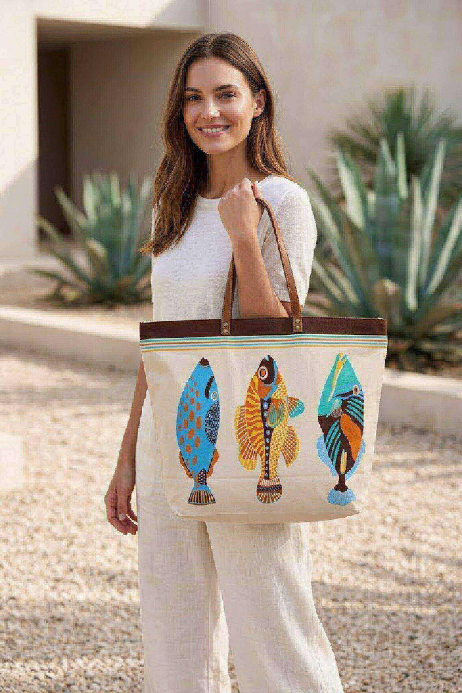 Mayorista ASTRA Maroquinerie - Bolso tote con estampado de peces