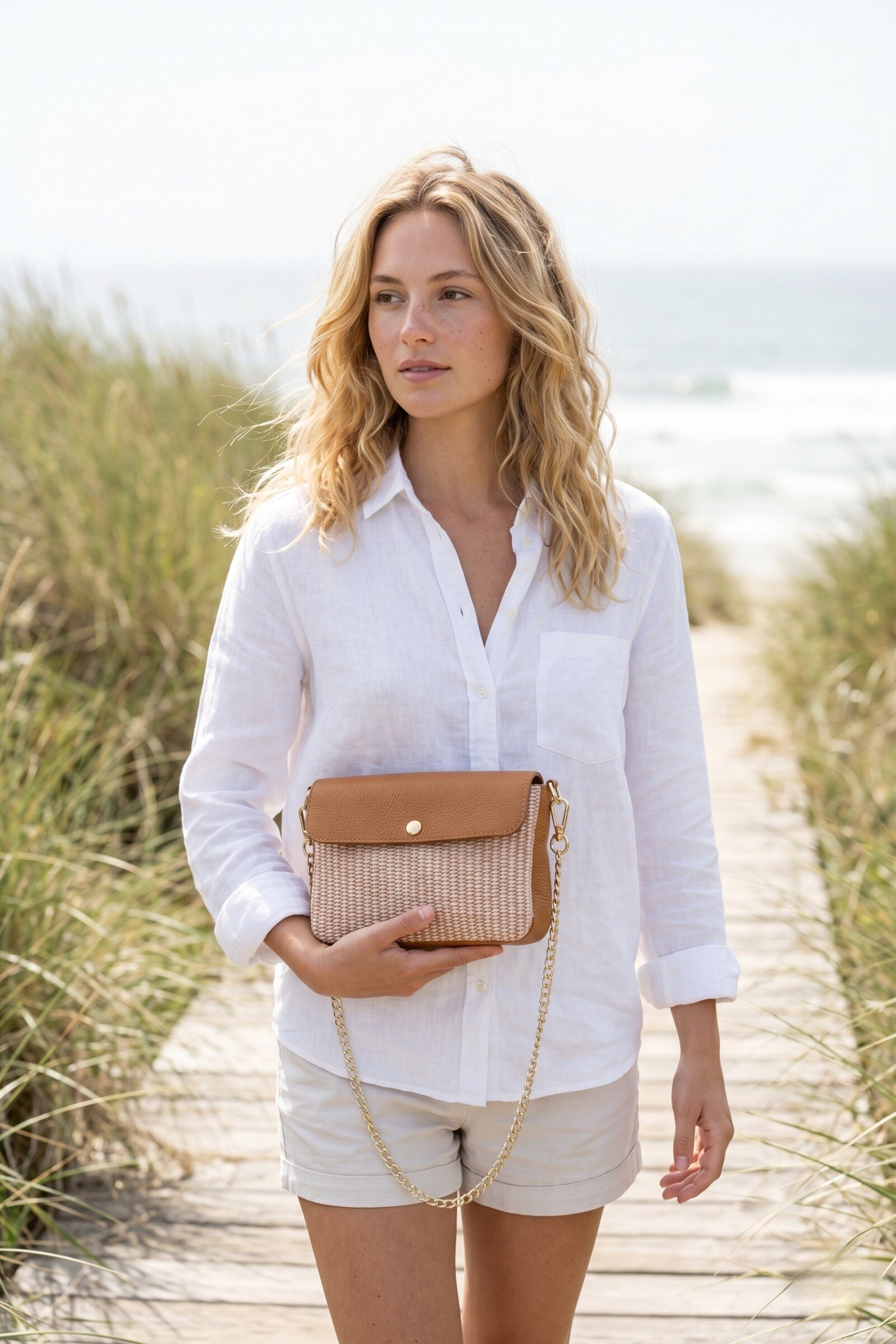 Großhändler ASTRA Maroquinerie - Umhängetasche aus Raffia und Leder