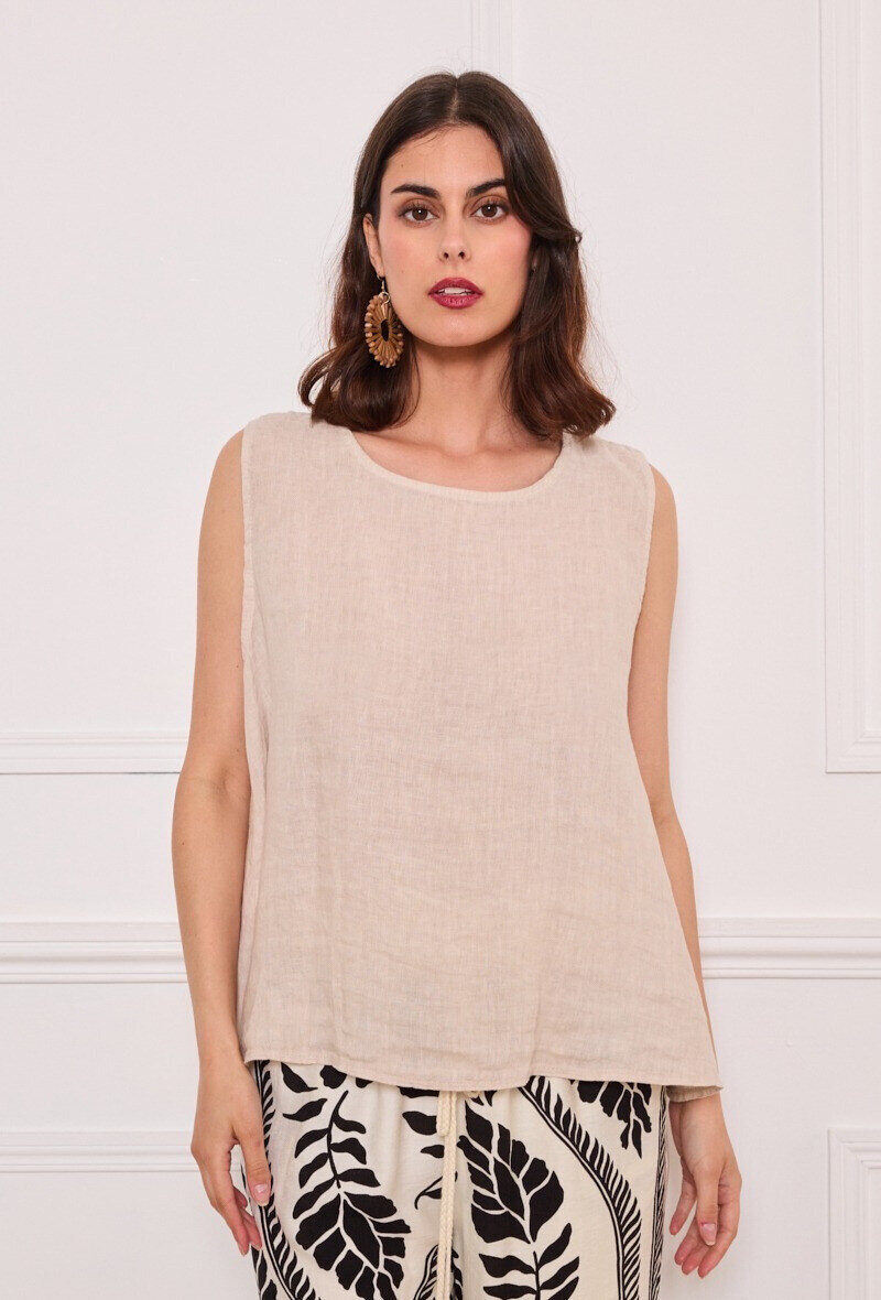 Grossista ASTRA Maroquinerie - Top canotta di lino 100%