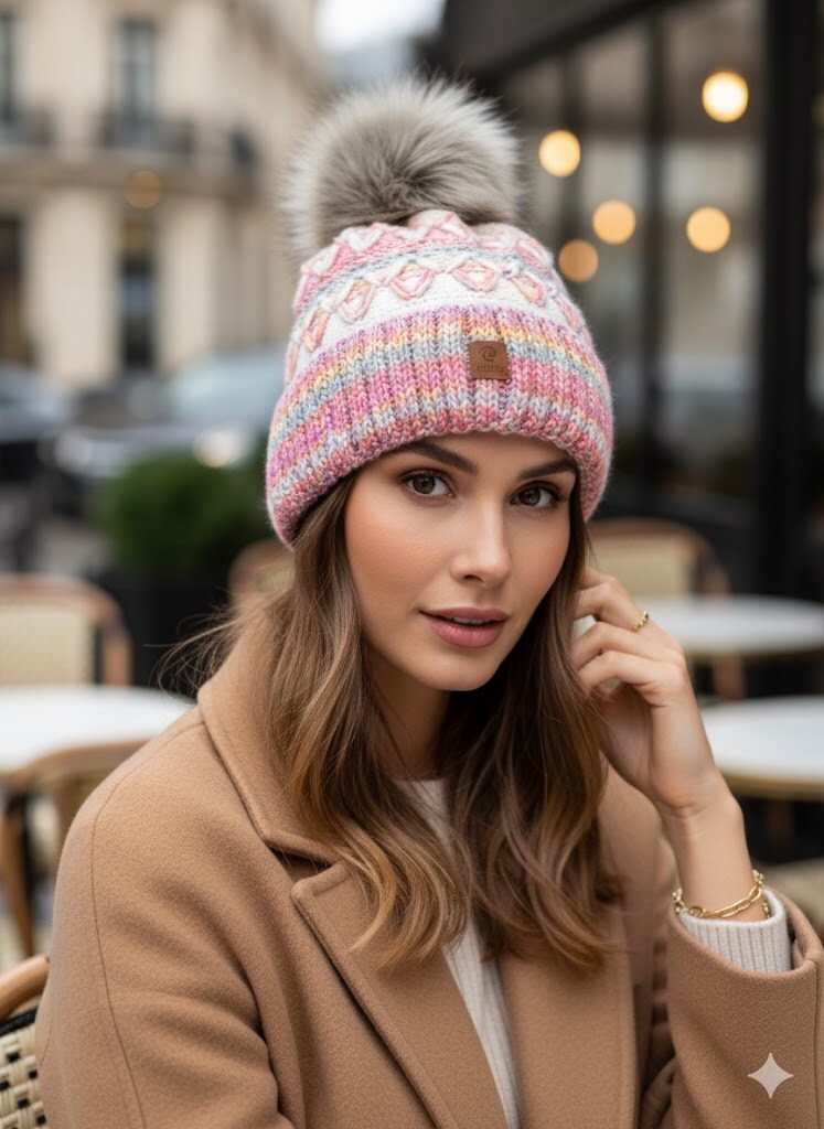 Grossiste ASTRA Maroquinerie - Bonnet à pompon et motifs