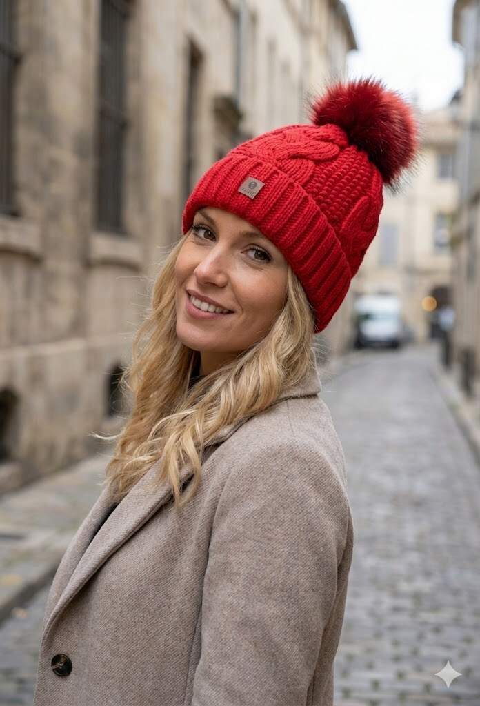 Wholesaler ASTRA Maroquinerie - Cable knit pom-pom beanie