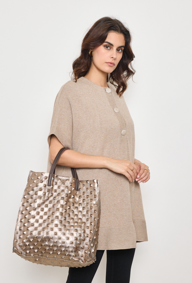 Wholesaler Astra - Shiny printed rivet leather bag with small pochette and straps