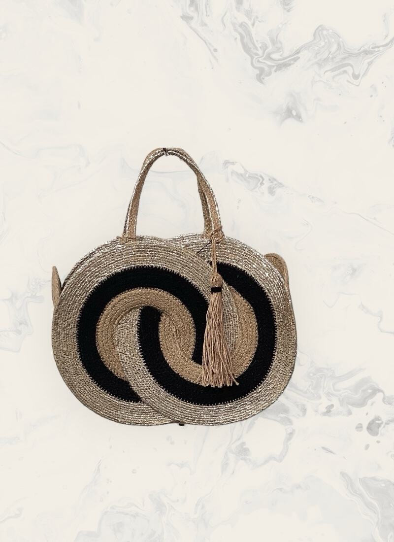 Wholesaler Astra - Round braided jute bag with geometric pattern