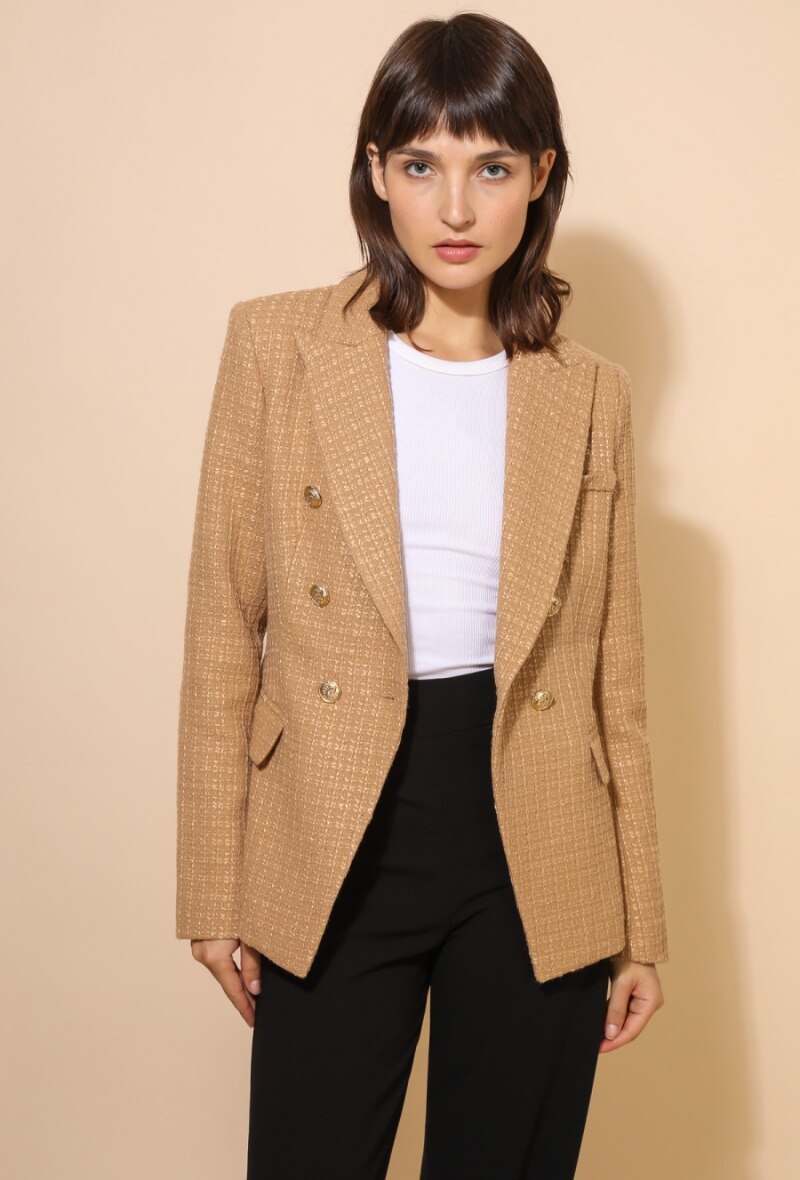 Grossiste Attentif - Veste blazer cintrée tweed coton