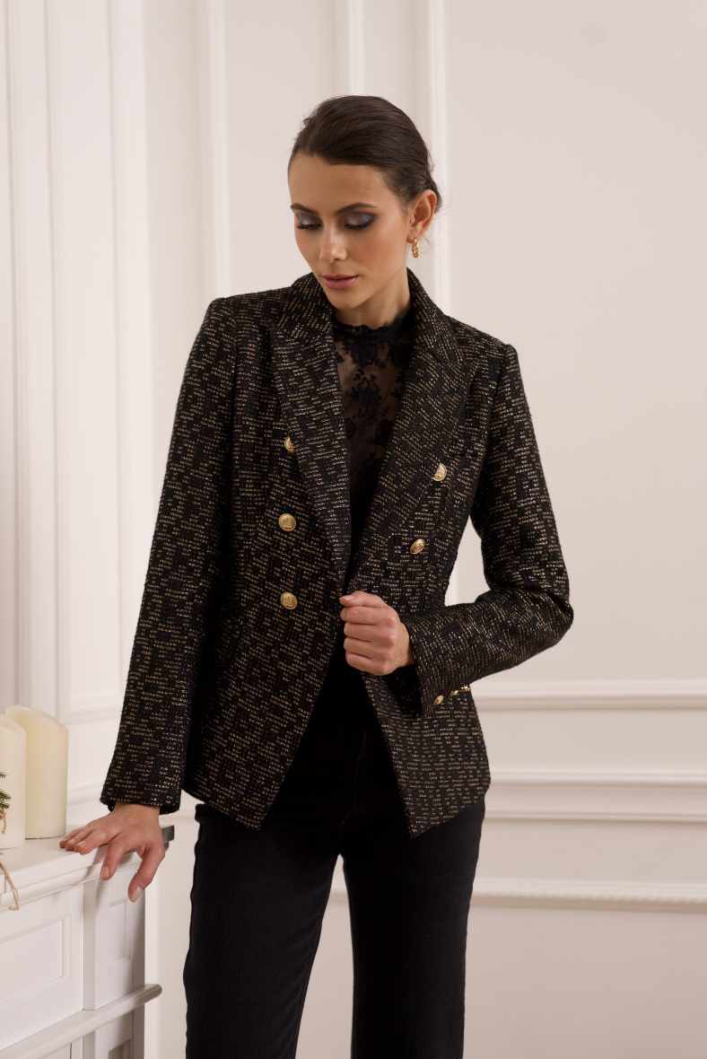 Grossiste Attentif - Veste blazer cintrée tweed avec boutonnage croisé