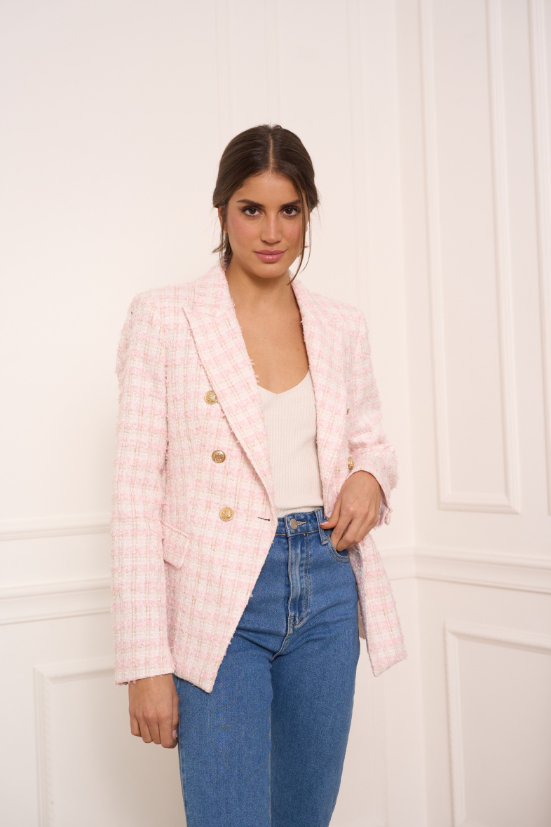 Wholesaler Attentif - Fitted checked tweed blazer jacket