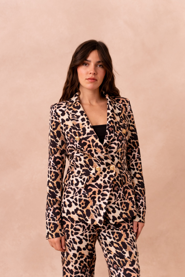 Wholesaler Attentif - Double-breasted leopard blazer jacket