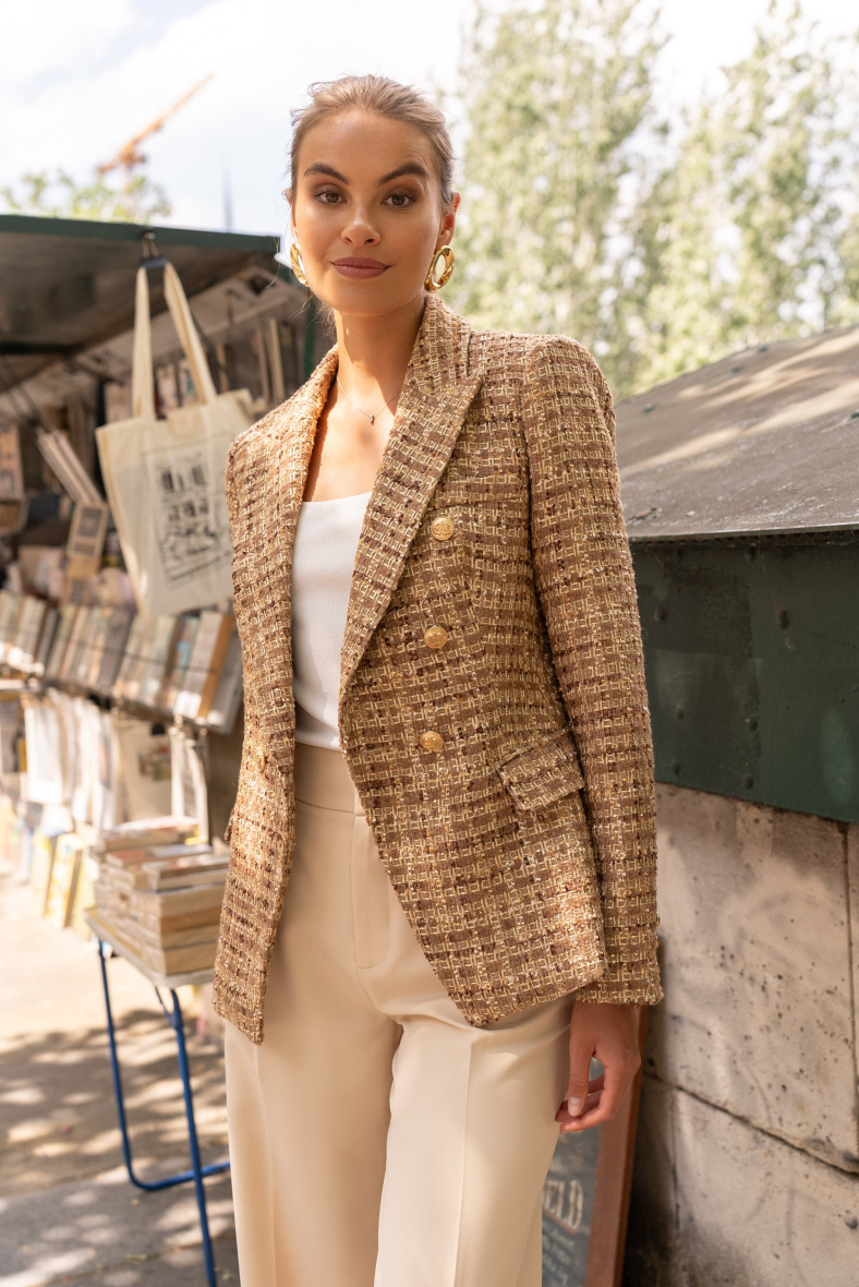 Wholesaler Attentif - Double-breasted tweed blazer jacket containing wool